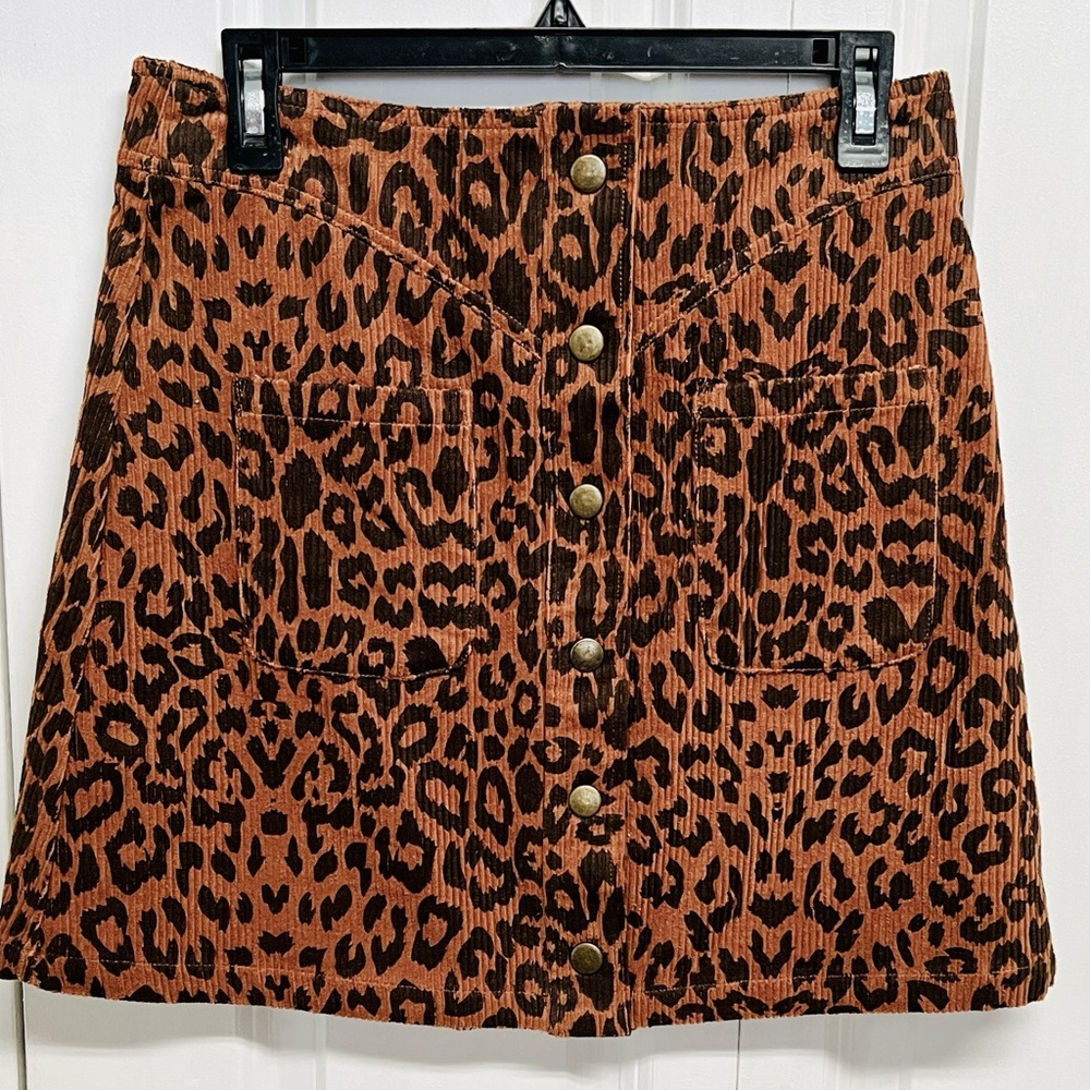 Love Riche Leopard Print Corduroy Mini Skirt - Brown Size M NWT